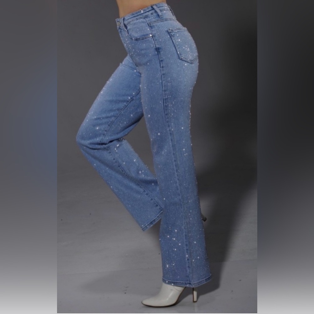 🚨💎INSANE NWT SIZE Large Nina Rossi Rhinestone denim. $250+ in boutiques!